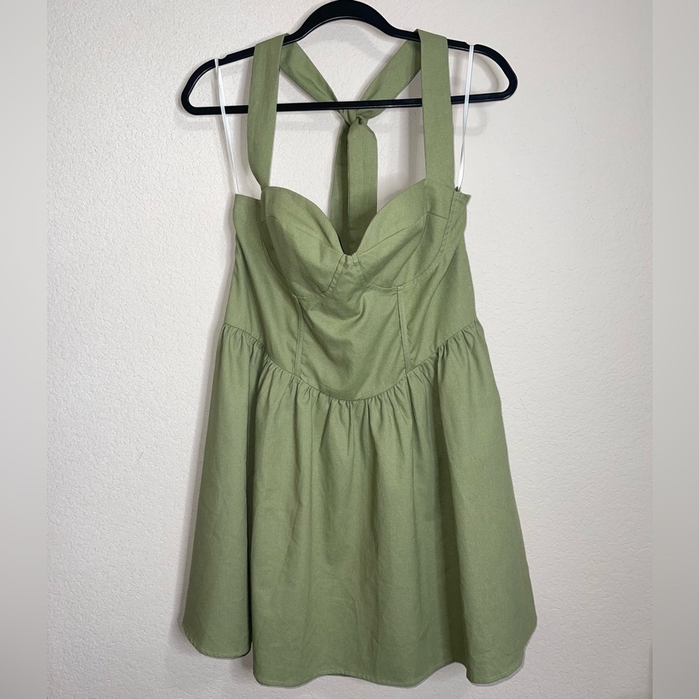 Princess Polly Lyle halter neck corset detail mini skater dress in olive Size 12 - Picture 5 of 11